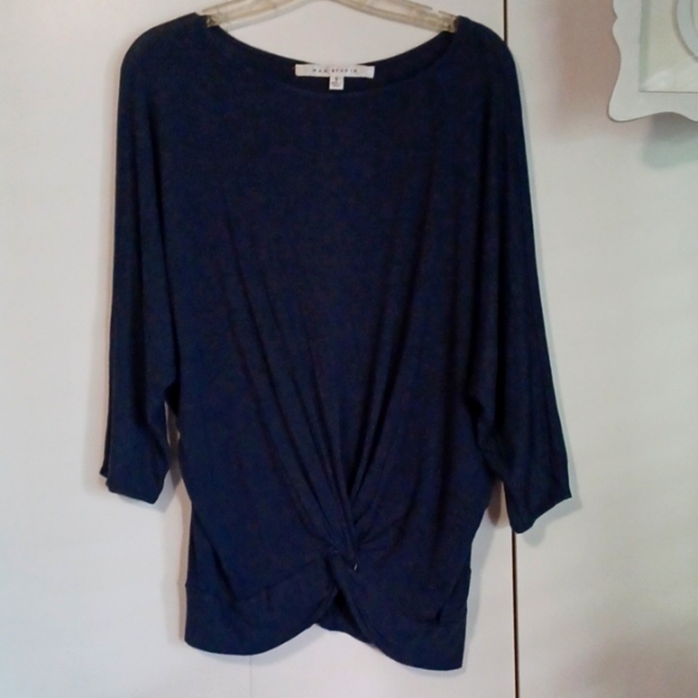 Max Studios,  Sz. S, Navy Pullover Tee. 3/4 bat wing sleeve